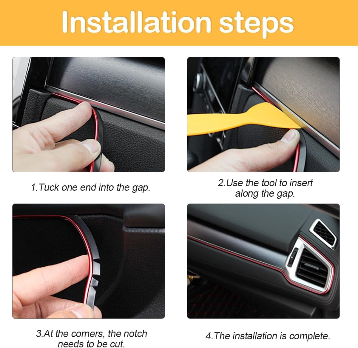 XINLIYA Car Interior Moulding Trim Strips, 33Ft/10M Universal Electroplating Decoration Filler Insert Strips, Styling Dashboard DIY Flexible Strip, Garnish Accessory with Installing Tool（Red）
