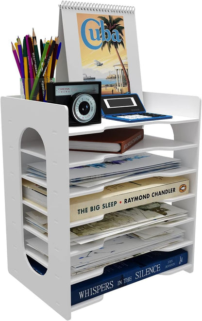 Natwind 7-Tier Office Paper File Organizer for Desk Desktop Organizer Holder Office Organizer Letter Tray & A4 Paper Holder Document Storage Rack for Home Office School(7H-Tier)