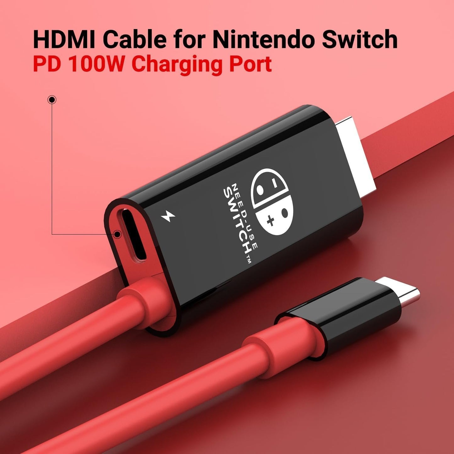 USB C to HDMI Adapter Cable for Nintendo Switch Dock,6FT/1.8M Switch Docking Station for TV with 4K Switch Dock HDMI Cable, 100W Switch Charging Dock- Black with Red