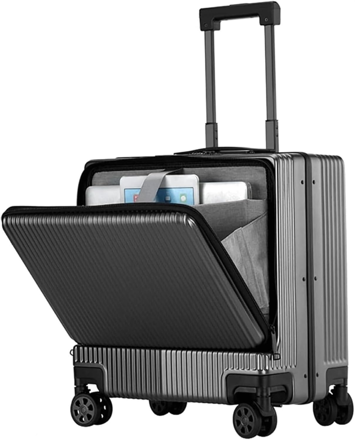 Suitcase Suitcases with Wheels Front Opening Carry On Luggage Security Combination Lock Boarding Carry-on Suitcase (Color : B, Size : 18in)