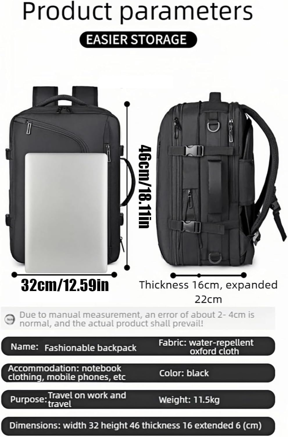 Vacuum Backpack Travel, Compression Packing Cubes, Waterproof Carry on Pack with Expandable and Waterproof Design or Long Term Clothing Storage and Business Trip
