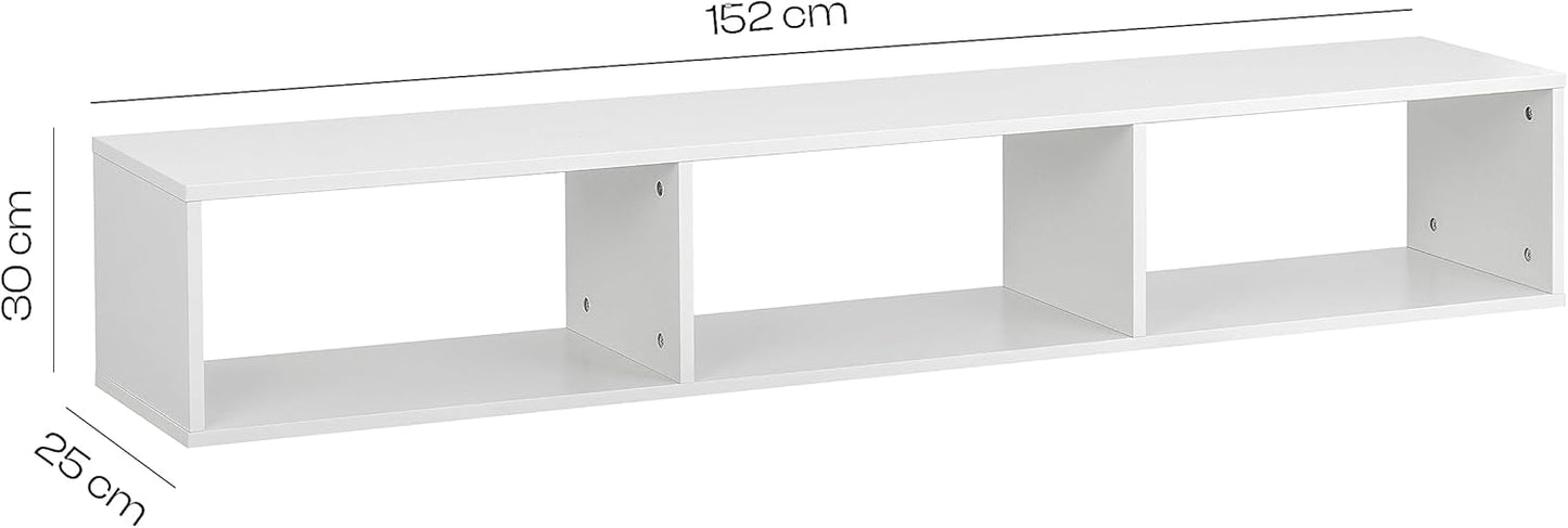 Baroni Home Hanging TV Cabinet with 3 Compartments, Hole for Passage Cables, MDF TV Wall Console for Bedroom, Living Room, Kitchen, White, 152 x 30 x 25 cm