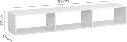 Baroni Home Hanging TV Cabinet with 3 Compartments, Hole for Passage Cables, MDF TV Wall Console for Bedroom, Living Room, Kitchen, White, 152 x 30 x 25 cm