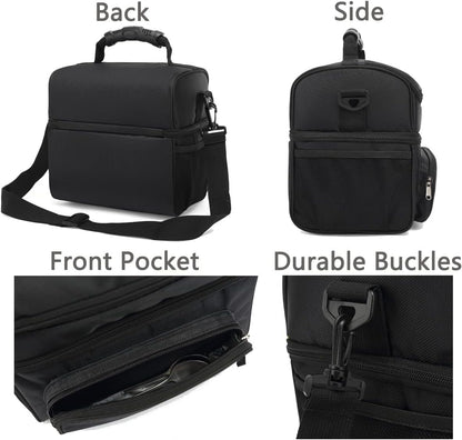 FlowFly Insulated Lunch Bag Adult Lunch Box Large Tote Double Layer Cooler for Men, Women, with Adjustable Strap,Front Pocket and Mesh Side Pockets,Black