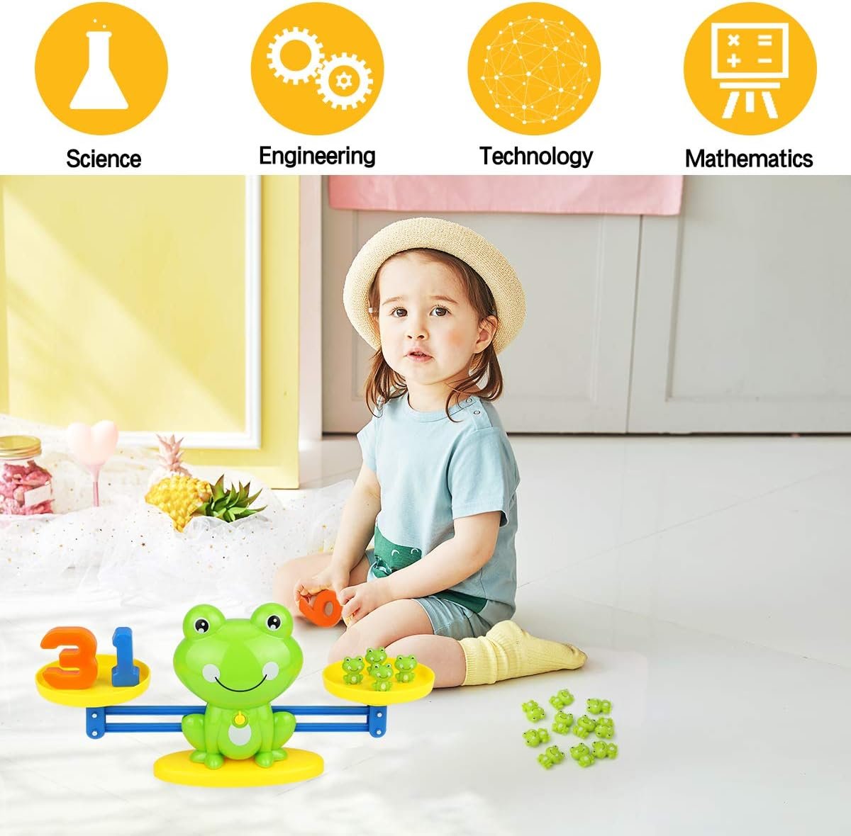 Aitbay Cool Math Game, Frog Balance Counting Toys for Boys & Girls Educational Number Toy Fun Children's Gift STEM Learning Age 3+ (63 PCS)