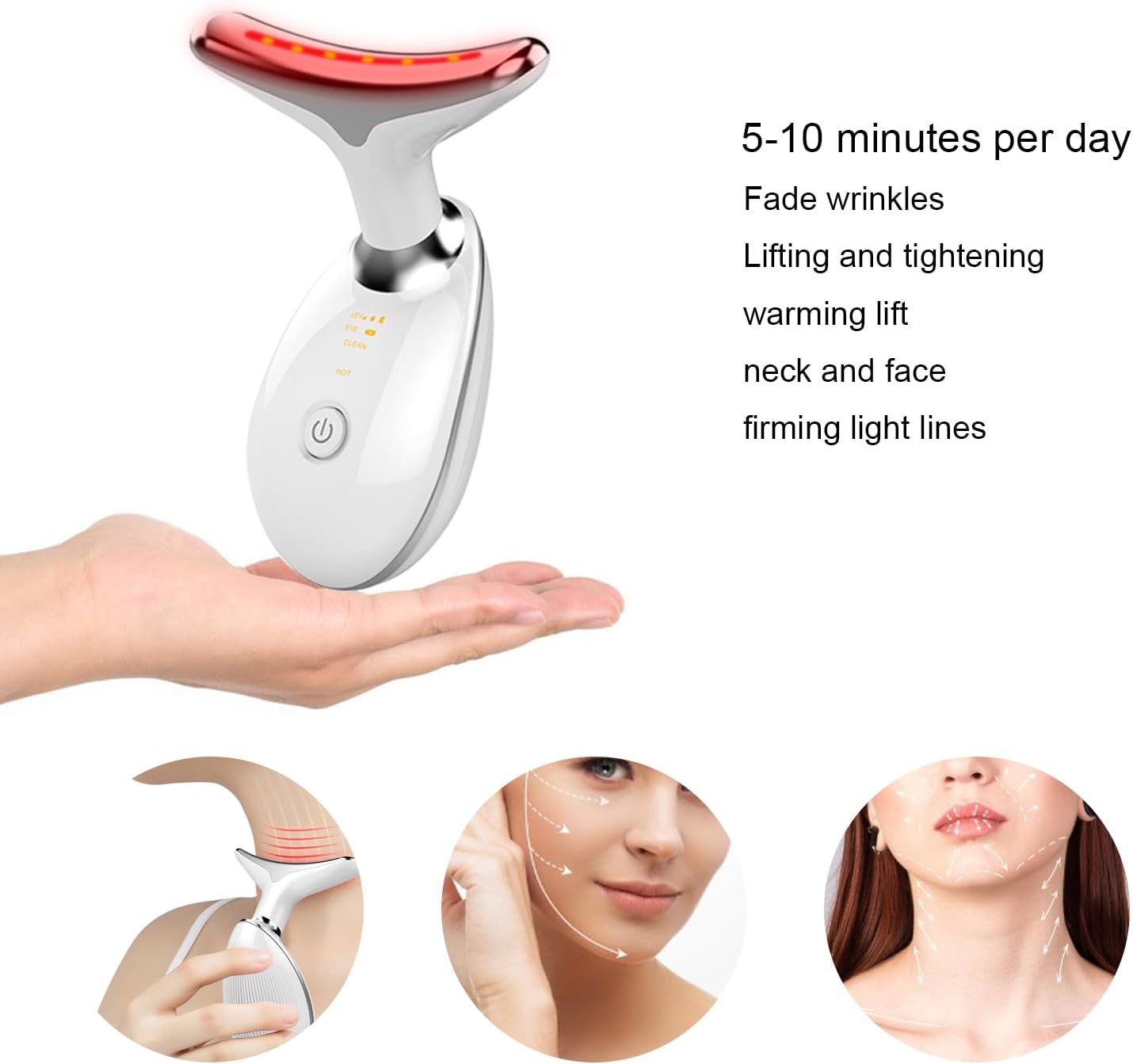 Face and Neck Massager，Multifunctional Facial Skin Care Tools,7 Color Led Face and Neck Beauty Device for Home Use