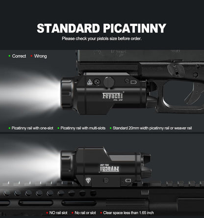 Feyachi HL-20 Pistol Light 1500 Lumen Upgrade LED Weapon Light Compact Rail Mounted Handgun Tactical Flashlight Rail Locating Keys for Picatinny
