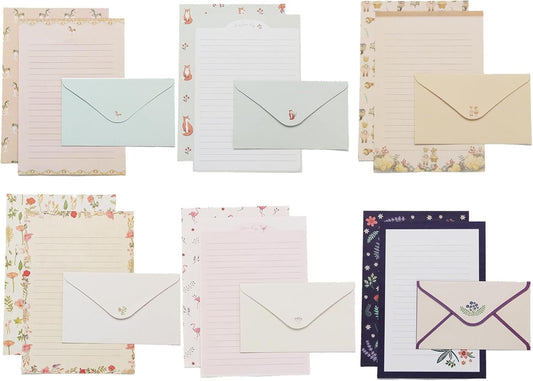 SHUNYUNG 36Pcs A5 Lined Letter Paper Stationery Paper and Envelopes Set, Floral Animal Lined Writing Paper with 18Pcs Envelopes