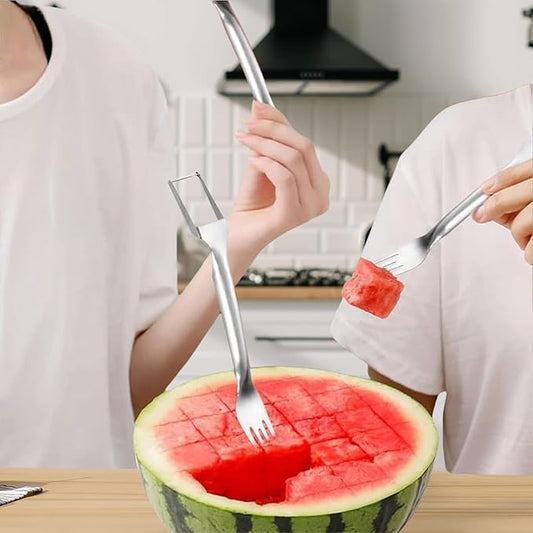 Watermelon Cutter，2-in-1 Stainless Steel Fruit Cutter, 2025 New Upgrade Dual Head Watermelon Fork Slicer Tool, Summer Fruit Cutting Home Kitchen Gadgets (2Pcs)