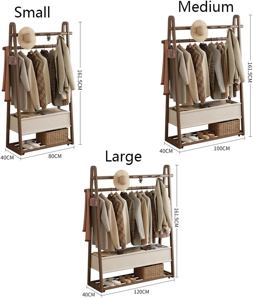 Generico Appendiabiti Elegante in Legno massello con Ruote - Appendiabiti Mobile per Cappelli e Vestiti per Ingresso e Camera da Letto - Design salvaspazio con Borsa in Tessuto per Una Facile organiz