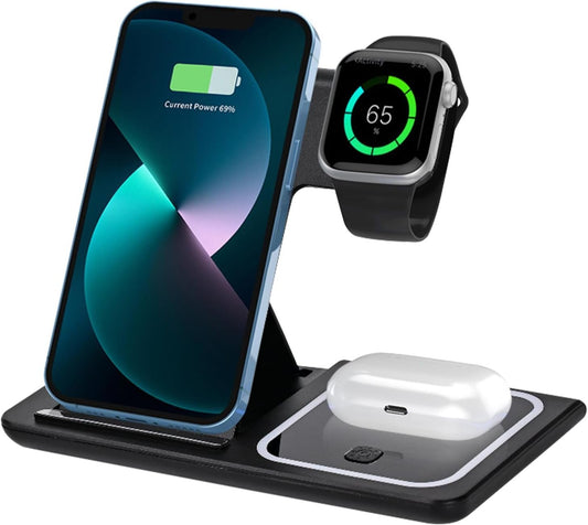 Airelax 3-in-1 Wireless Charger Apple Watch Charger, Foldable Wireless Charging Station, Fast Mobile Phone Chargers, Compatible Wireless Phone Charger for iPhone 12-16, Airpods Pro/4/3/2, Apple Watch