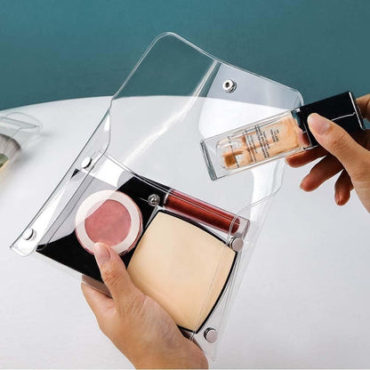 GANPUB 3Pcs Transparent Mini PVC Makeup Bag Small Clear Plastic Cosmetic Organizer Bag Pouch with Snap Closure for Vacation Travel, Bathroom Organizing Tools and Accessories, Clear, 1