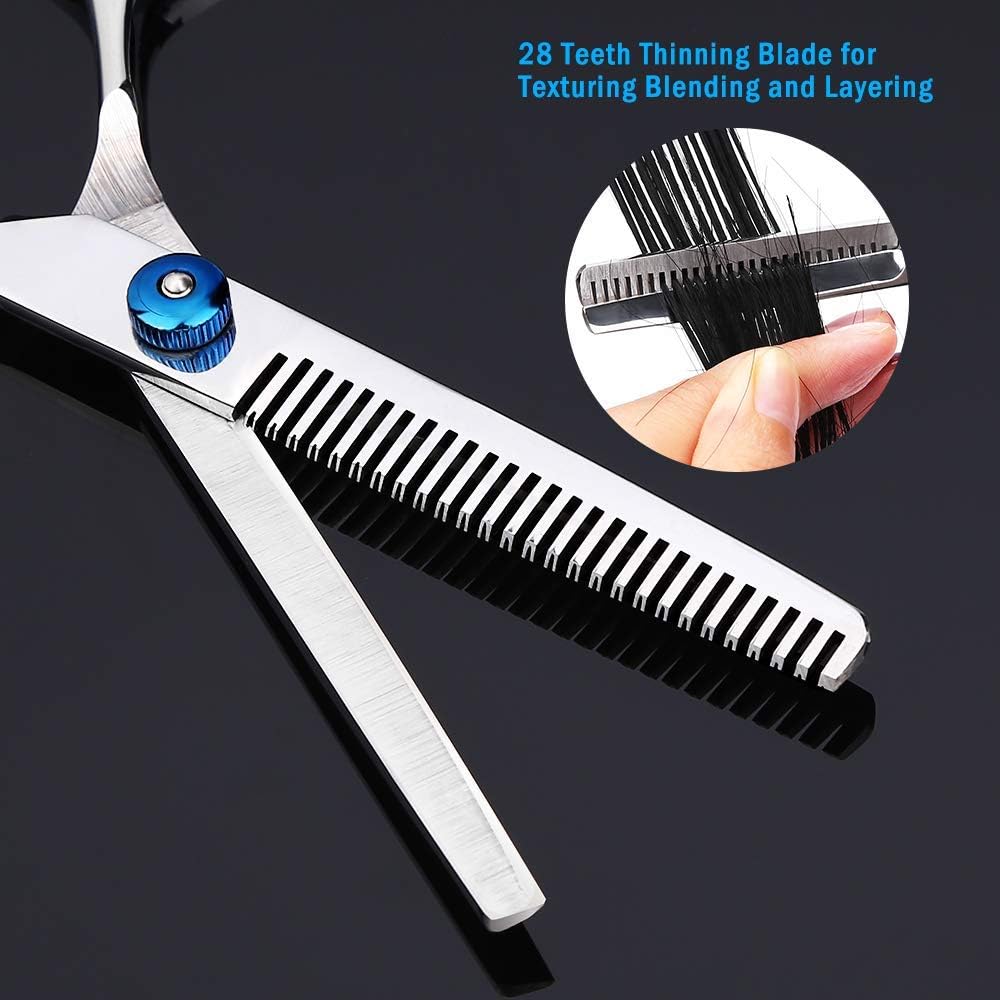 Professional Hair Cutting Scissors, YBLNTEK 9 PCS Barber Thinning Scissors Hairdressing Shears Stainless Steel Hair Cutting Shears Set with Cape Clips Comb for Barber Salon and Home