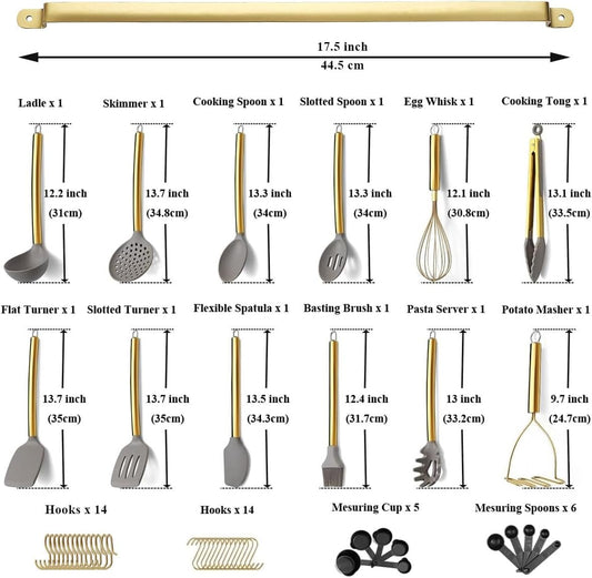 Gold Kitchen Utensil Set, Kyraton 38 Piece Silicone Kitchen Utensil Set with Utensil Holder, Spoon and Spatula Set, Non-Stick Kitchen Gadgets, Dishwasher Safe