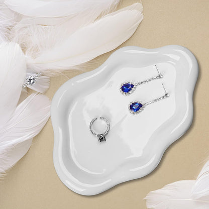 BIGPIPI Ceramic Jewelry Tray Dish for Ring Key Trinket, Cute Cloud Shape Decorative Jewelry Plate Holder for Women Gift (White),7.6 x 5 x 0.6