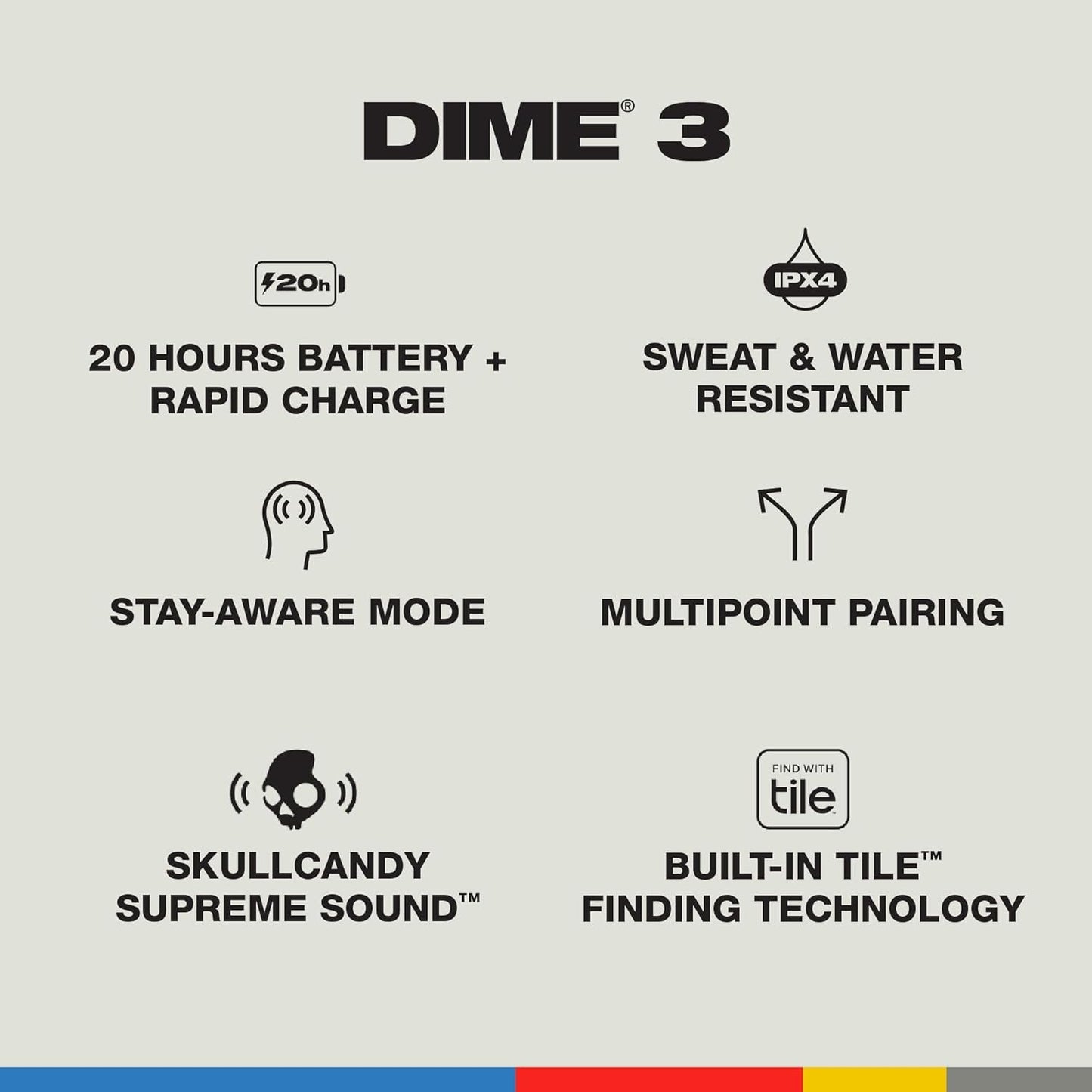 Skullcandy Dime 3 In-Ear Wireless Earbuds, 20 Hr Battery, Microphone, Works with iPhone Android and Bluetooth Devices - Black