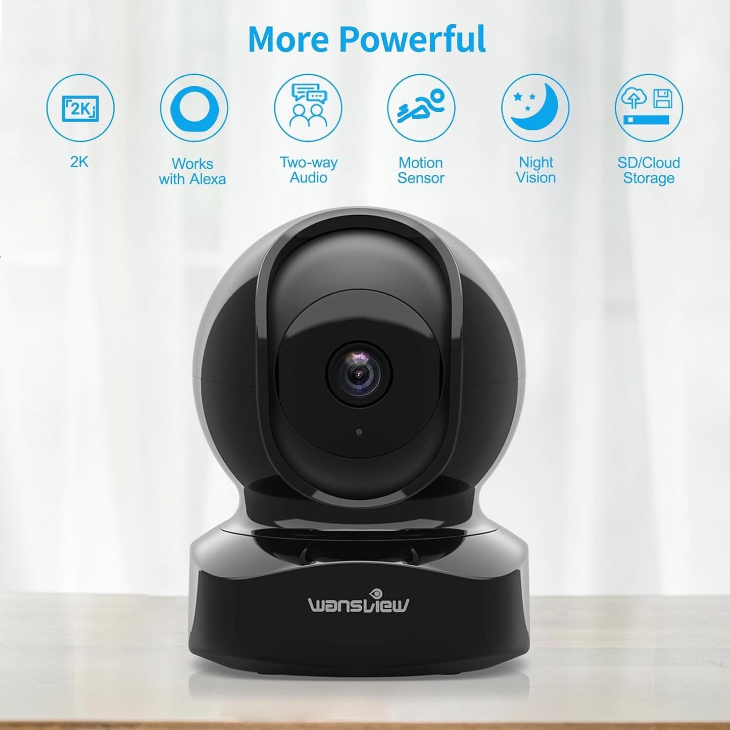 Wansview Security Camera Indoor, 360 Degree WiFi Home Security Cameras for Pet/Dog/Nanny, 2 Way Audio Night Vision, Works with Alexa, with TF Card Slot and Cloud, 2.4Ghz, Q5 (Black, 3MP)