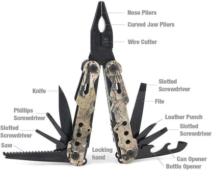 MOSSY OAK Camo Multi Tool Portable Outdoor Folding Pocket Multitool with Nylon Sheath, Knife, Pliers, Screwdrivers and More, Stainless Steel