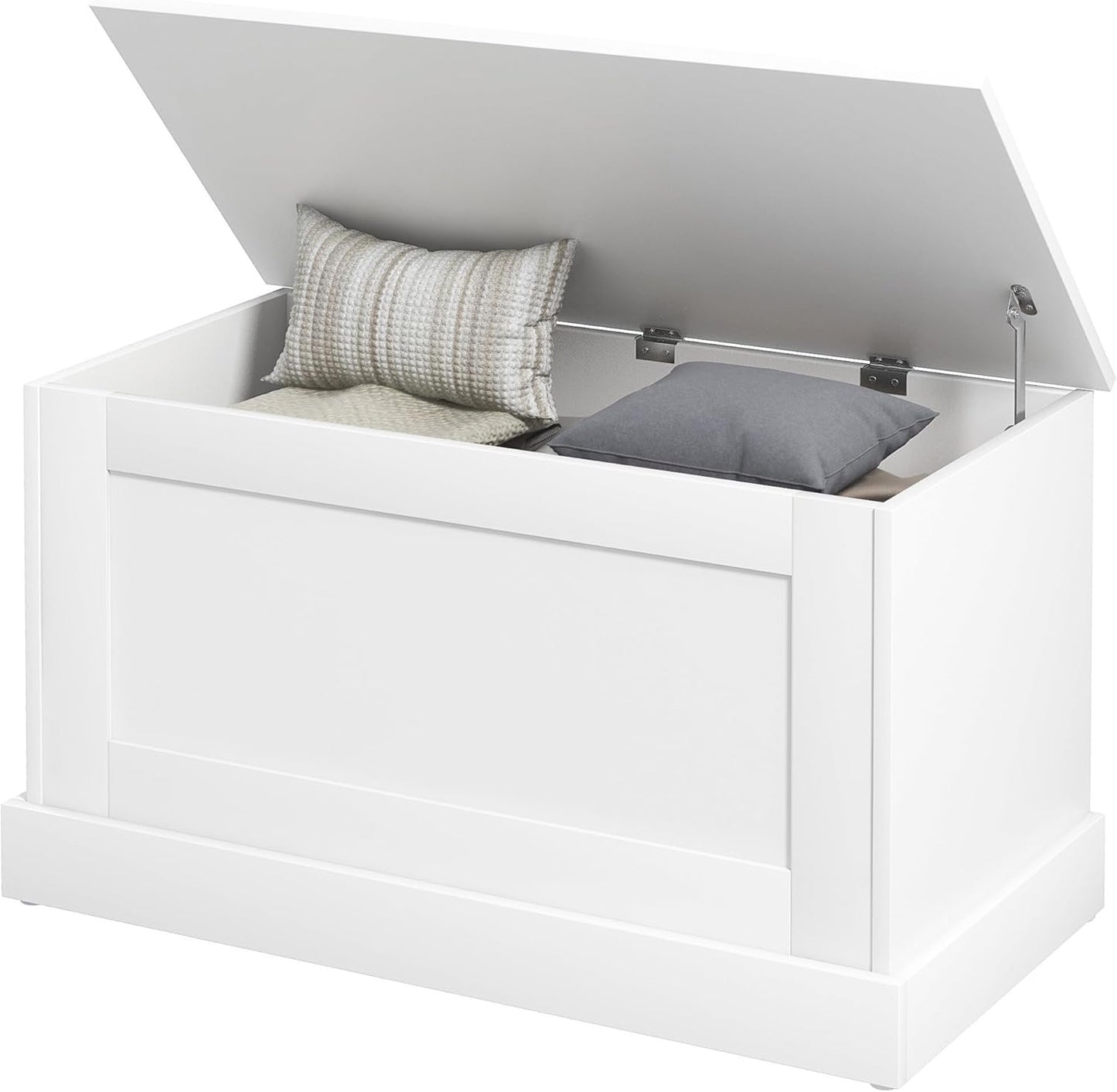 HOMCOM Storage Chest, Storage Trunk with Safety Hinge, Wooden Box for Living Room, Entryway, 31.5" x 15.7" x 17.7", White Wood Grain