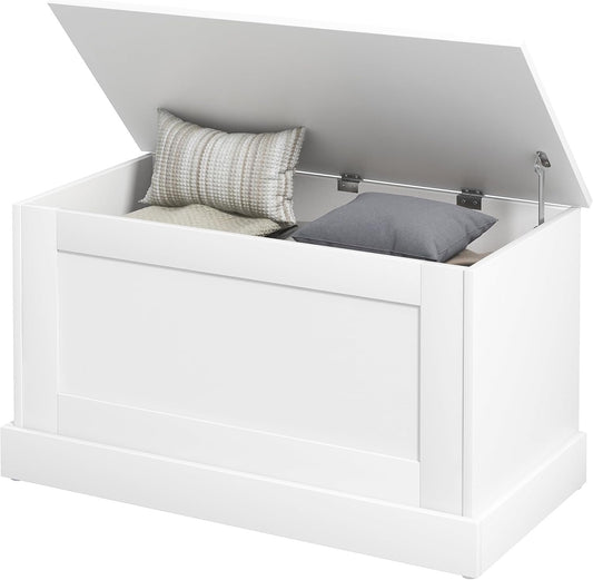 HOMCOM Storage Chest, Storage Trunk with Safety Hinge, Wooden Box for Living Room, Entryway, 31.5" x 15.7" x 17.7", White Wood Grain