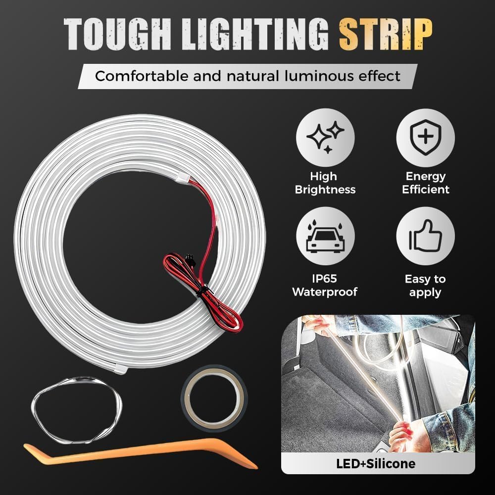 Dynamic Flowing Car Trunk Light Strip, 2025 Upgrade Flexible Universal Trunk Led Light Strip for Car Trunk Cargo Area or Interior Illumination Decoration Dynamic Atmosphere (Warm,2 Meters)