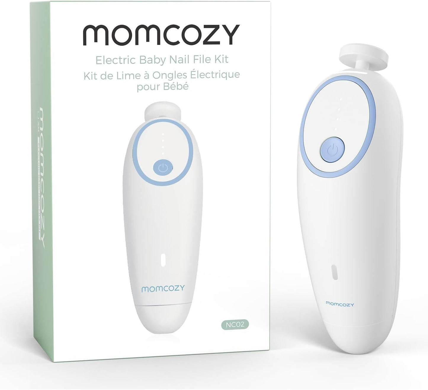 Momcozy Baby Nail File Electric, Rechargeable Baby Nail Clipper, Gentle Baby Nail Trimmer Electric with Night Light, 7 Grinding Head Replacement Pads, Blue