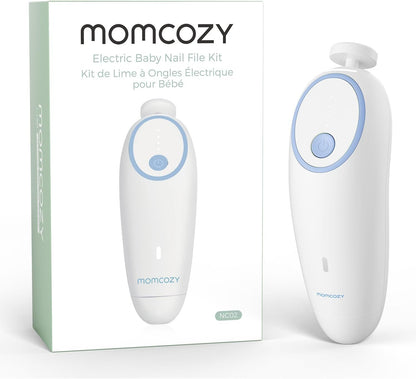 Momcozy Baby Nail File Electric, Rechargeable Baby Nail Clipper, Gentle Baby Nail Trimmer Electric with Night Light, 7 Grinding Head Replacement Pads, Blue