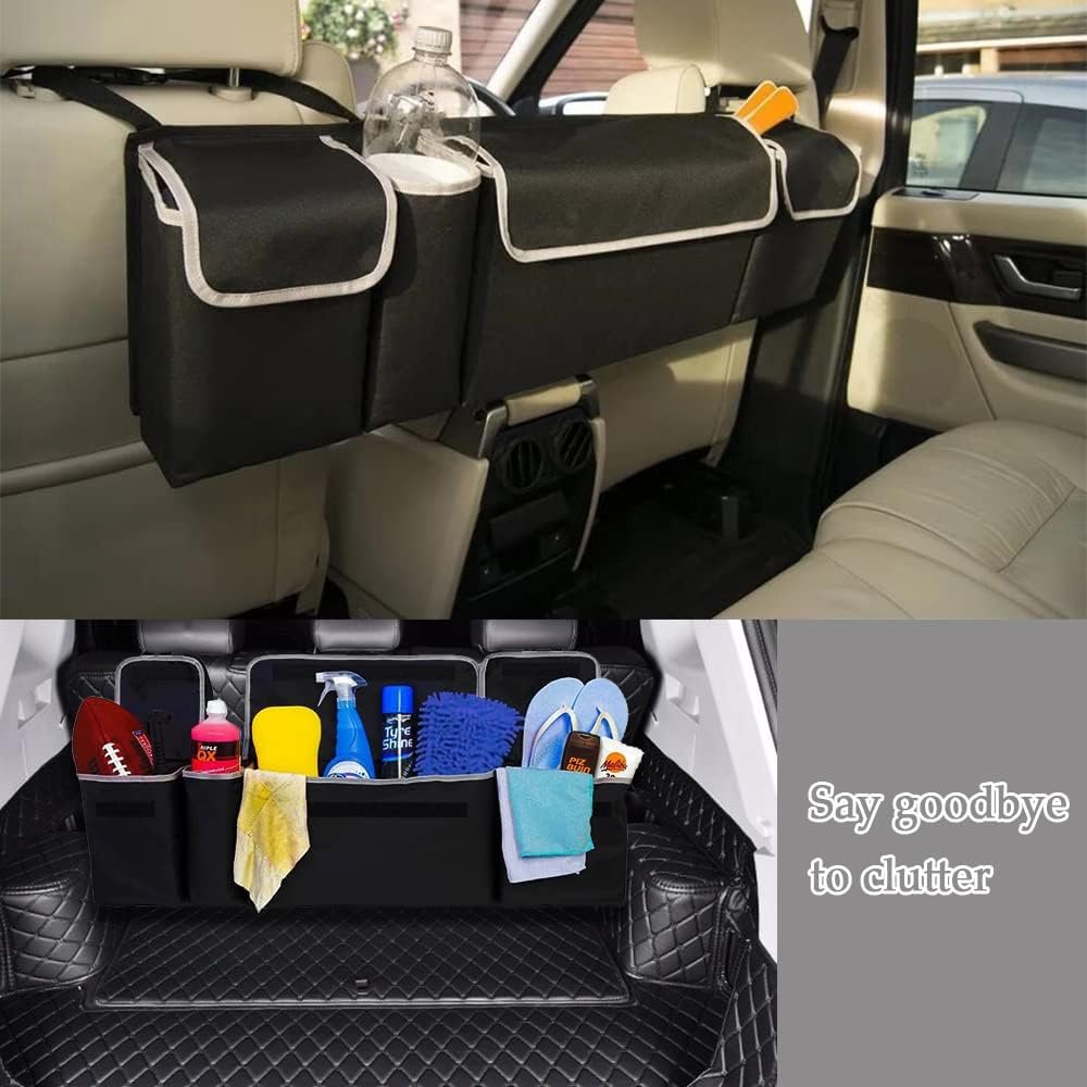 Mearo Trunk Organizer, Car Organizer, Foldable Waterproof Multi Compartment Car Storage Organizer with 4 Pockets, Large Capacity Hanging Organizer Car Accessories Universal for Car Truck SUV