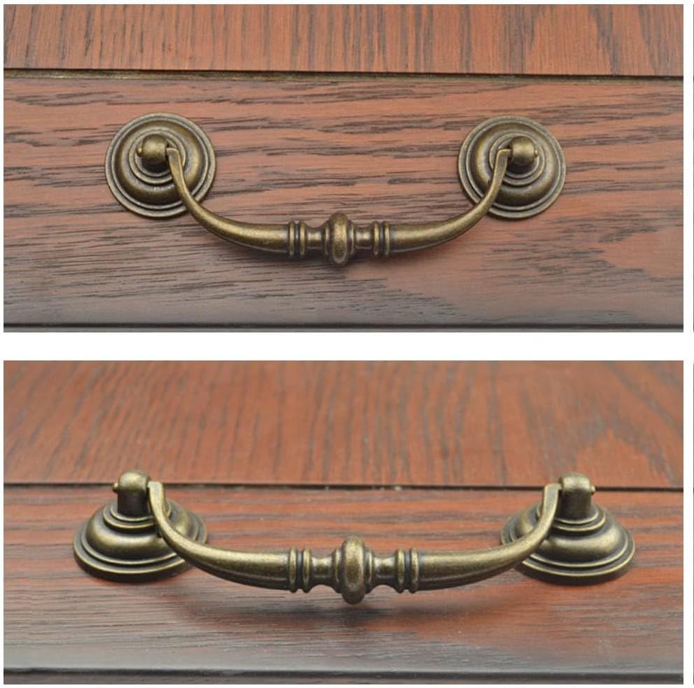 TopHomer Set of 2 Vintage Drawer Handles with Screws and Universal Knobs Set 12.5cm for Bedroom, Bathroom, Kitchen, Wardrobe [Brass]