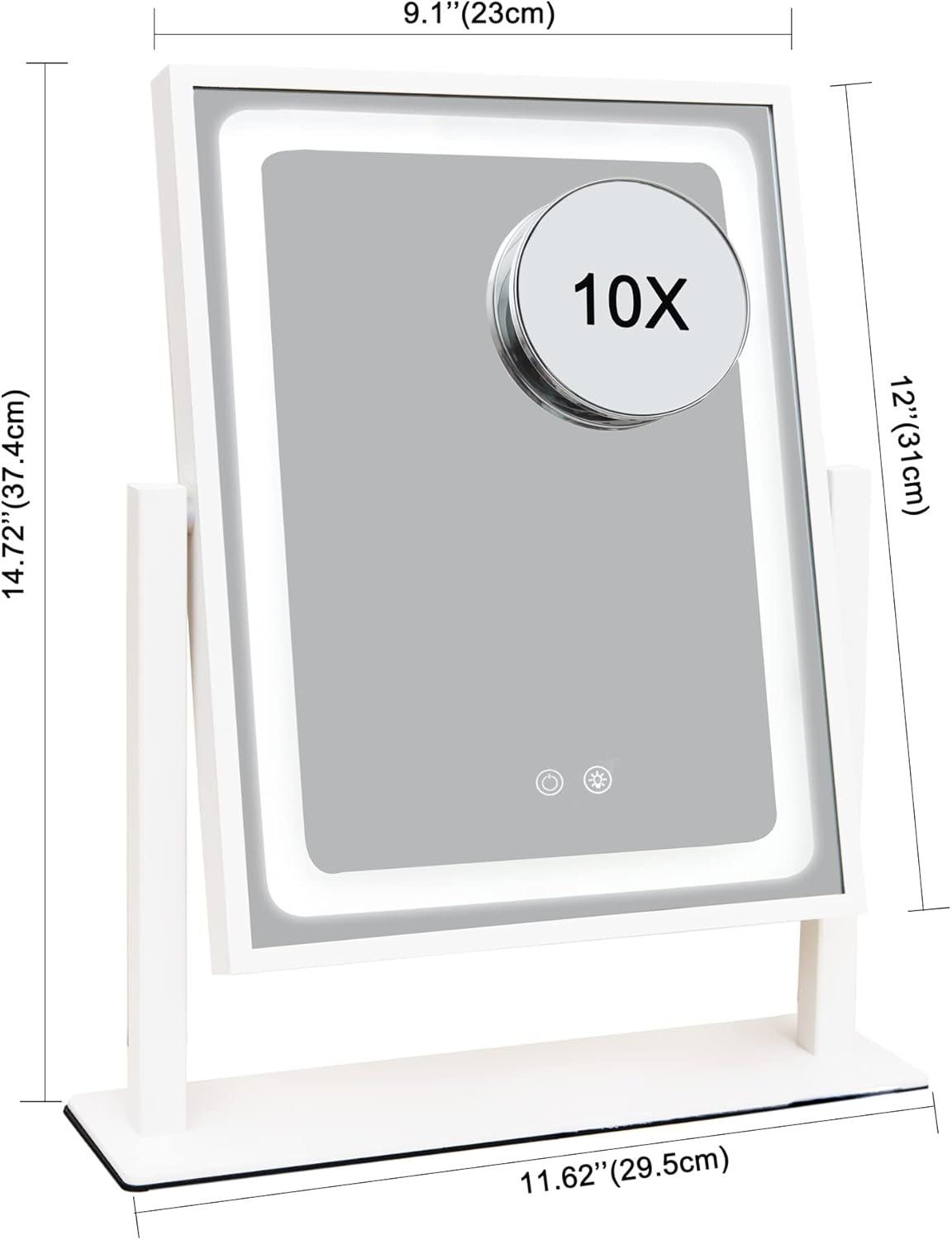 IBRIGHTSO Vanity Mirror with Lights, Lighted Hollywood Makeup Mirror, Touch Dimmable 3 Color Lights, Detachable 10X Magnification Mirror, 360° Rotation(12inches, White)
