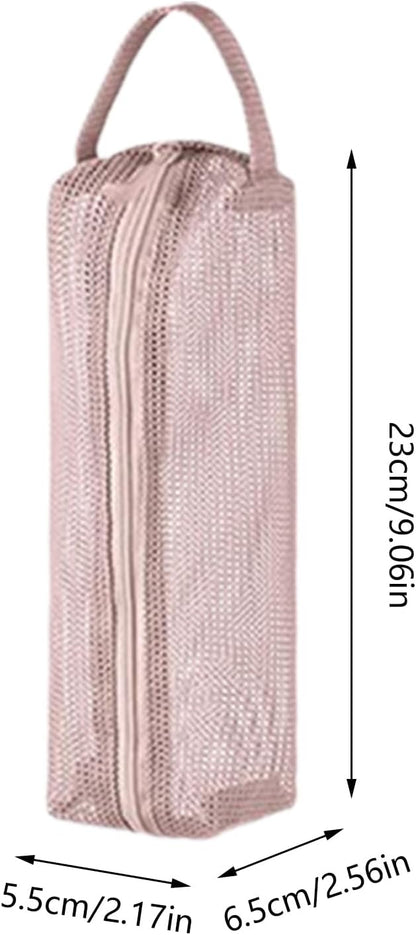 Travel Toiletry Bag, Portable Toothbrush Pouch, 9.06 x 2.56 in Multi Functional Mesh Organizer, Authentic Waterproof Design, Compact Size for Vacation, Airport, Road Trips, Campeggio, rosa, Se référer