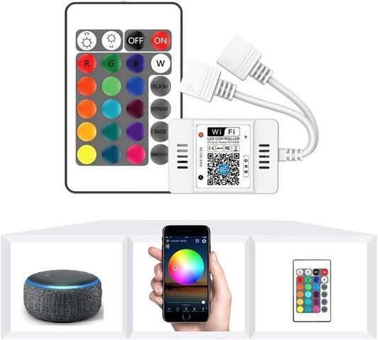 Miheal WiFi Wireless Smart LED Controller with 24 Keys Remote for RGB LED Strip Lights, Compatible with Alexa Google Home IFTTT, Support Android iOS System