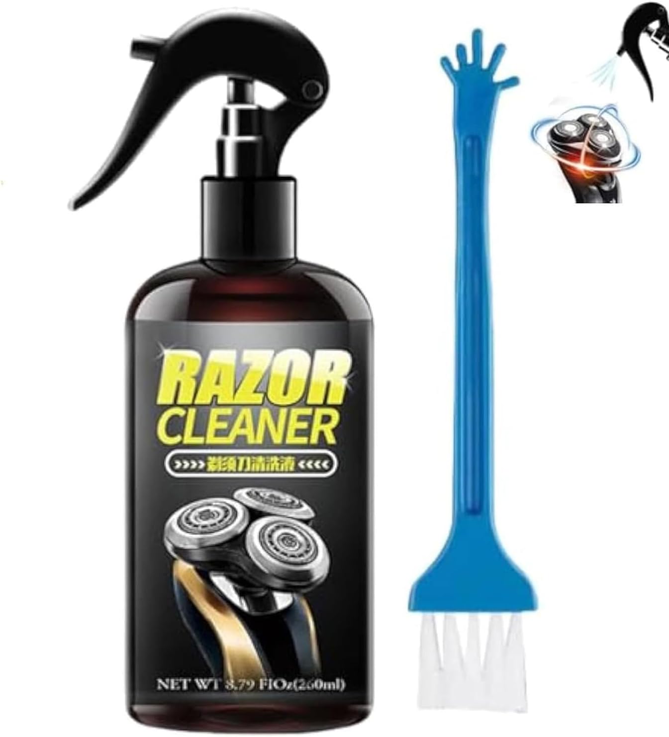 Universal Efficient Electric Razor Cleaner Spray,Electric Shaver Cleaning Solution,Blade Cleaner with Brush,Say Goodbye to Clogged Razors,For Cleaning,Lubricating,and Rust Prevention