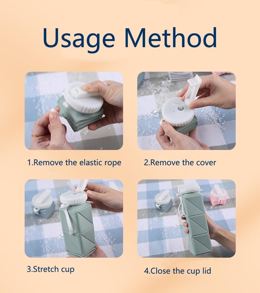 Kojoon Foldable Silicone Water Bottle Travel Cup 20.9oz Folding Drinking Cup Leak-Proof Travel Mug Folding Cup 620ML