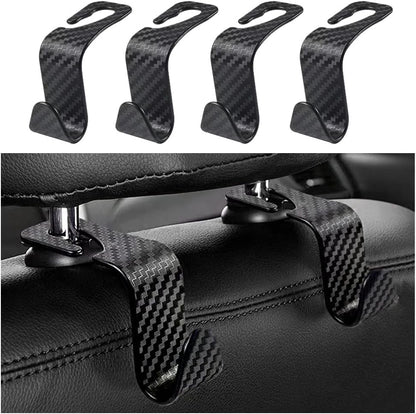 4PCS Headrest Hooks for Car,Cool Carbon Fibre Car Purse Holder Hook Multifunctional Car Phone Holder,Universal Car Interior Accessories Car Hooks for Seat (Carbon Fibre)