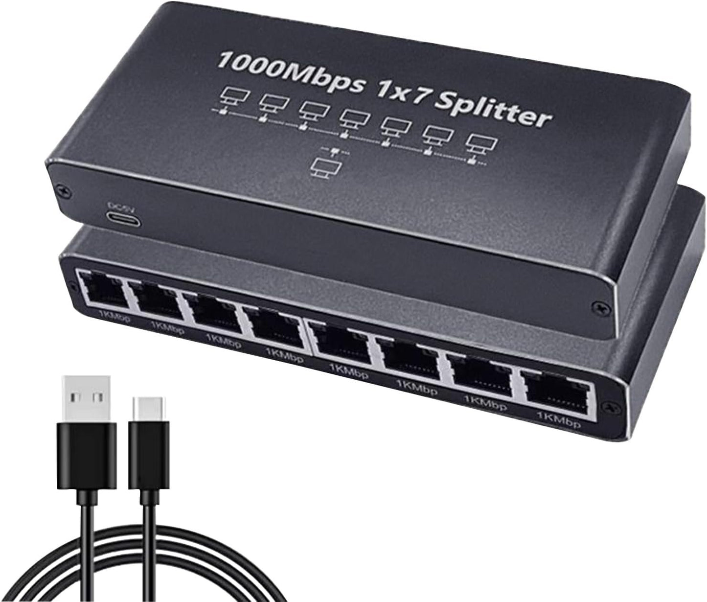 Mwqpgyh Network Hub - 8-Port Internet Hub,1000Mbps High Speed Plug and Play Adapter for Home Desktop Wall Commercial Computer TV Laptop