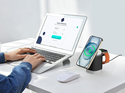 GEEKERA 3-in-1 Magnetic Charger Stand, Foldable Station with Night Lights, Magnetic Charger Dock for iPhone 16/15/14/13/12 Pro/Max, AirPods 4-2,Apple Watch 2-10/Ultra(Black)