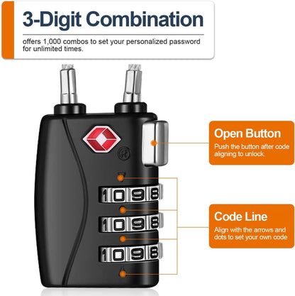 H HOME-MART TSA Approved Cable Luggage Locks,3-Digit Re-settable,Easy to Read Combination Padlock,Suitcase Lock,Alloy Body with Flexible Braided Steel, Security Travel Locks for Travel Bag