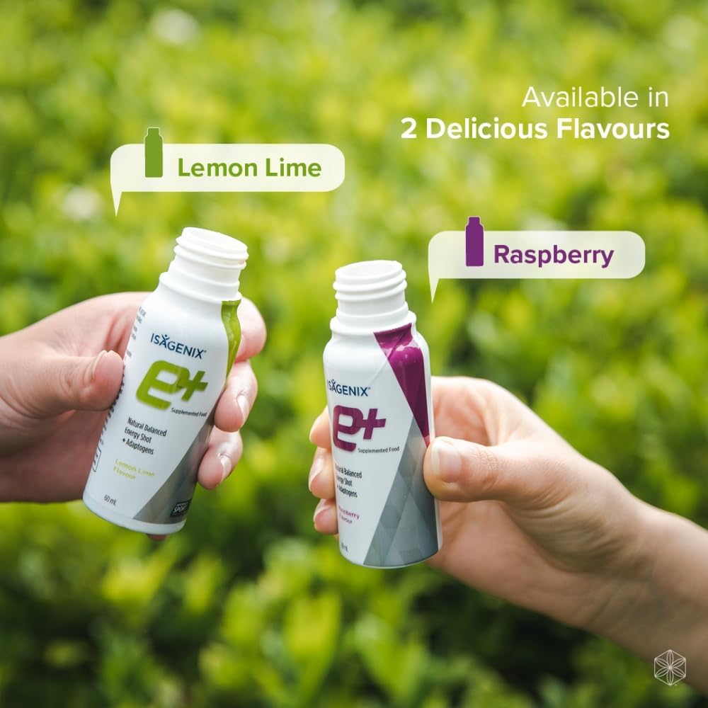 ISAGENIX Energy Shot with Adaptogens - E+ Shot - Energy Drink - 60 ml Size - Pack of 6 - Raspberry