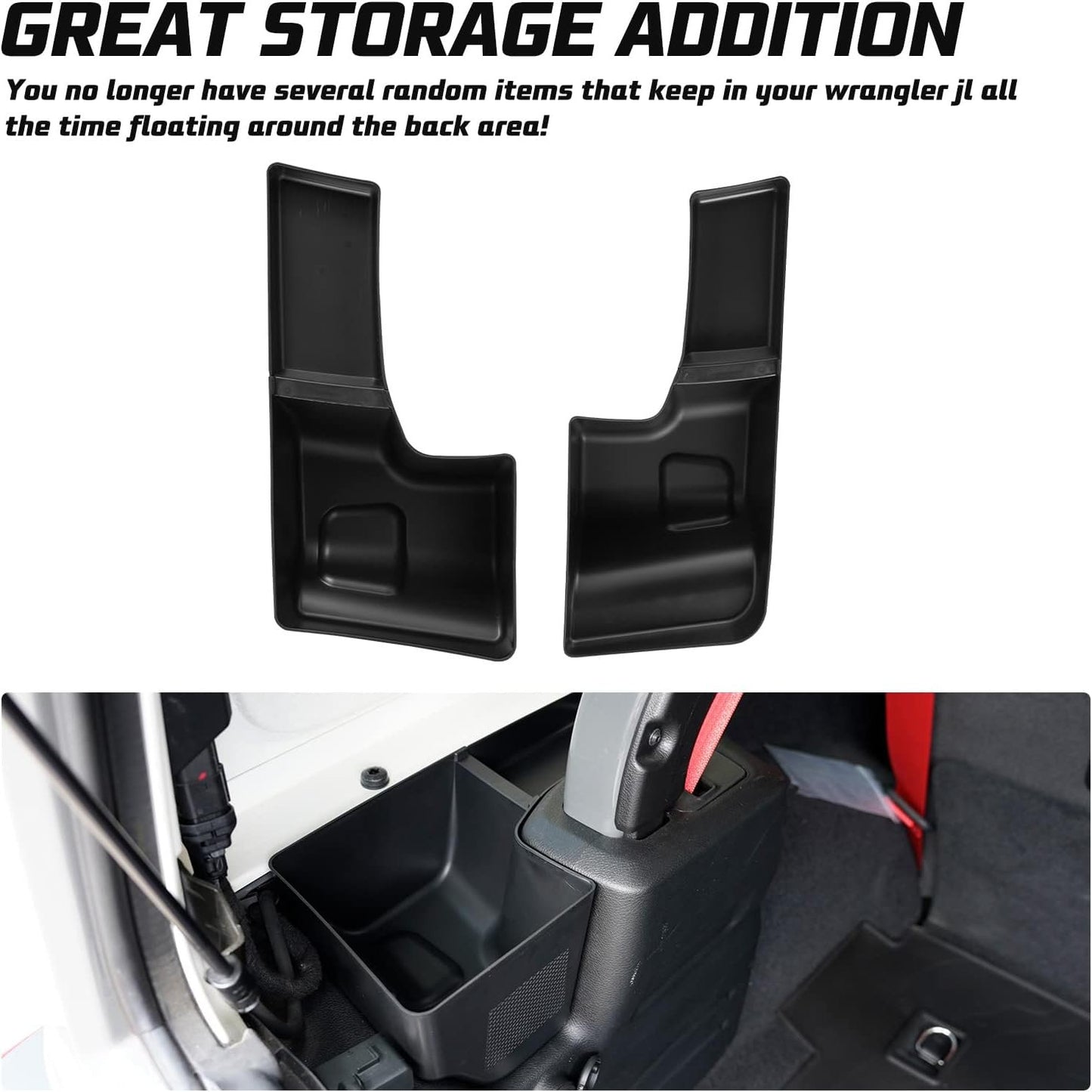 Kiwi Master Wheel Well Storage Trunk Organizers for 2018-2023 Jeep Wrangler JL Rear Storage Bin Box Tray, JL Interior Accessories Parts, Left & Right Side, Pair, Black