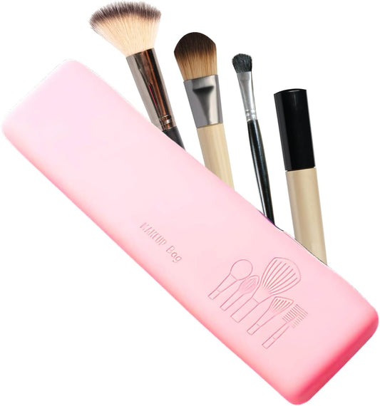 Makeup Brushes Case | Make Up Brush Holder for Travel | Makeup Organizer | Silicone Brush Holder Case 21 cm | Colour, pink, Brush Holder Case