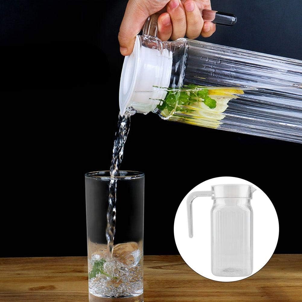 Water Juice Pitcher, 500ml Acrylic Beverage Drink Pitcher with Lid and Handle Ribbed Striped Juice Bottle Glassware Drinkware Water Ice Cold Dispenser for Bar Home Application