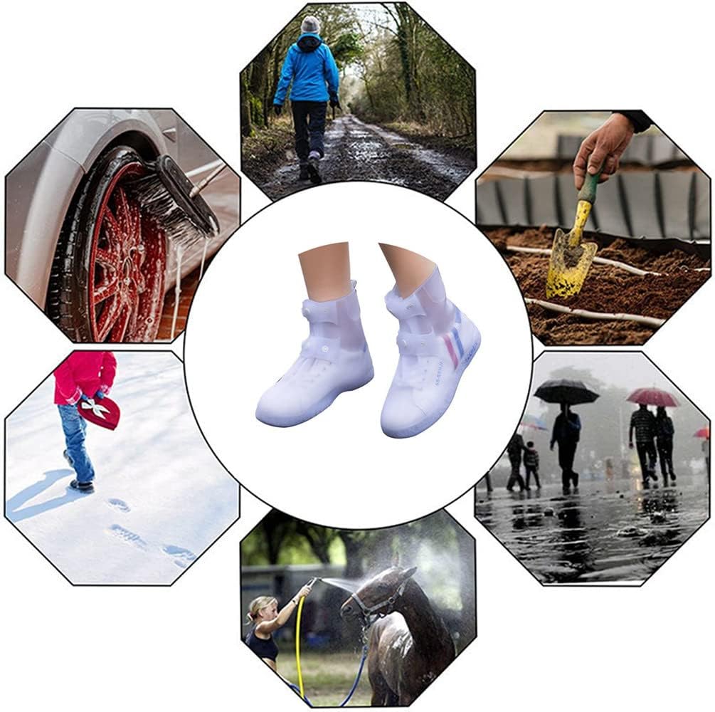 Waterproof Shoes Cover, Portable Non-Slip Rain Snow Boots Shoes Cover, Reusable Women Men TPE Rubber Sole Overshoes Protectors for Outdoor Cycling Travel （White）