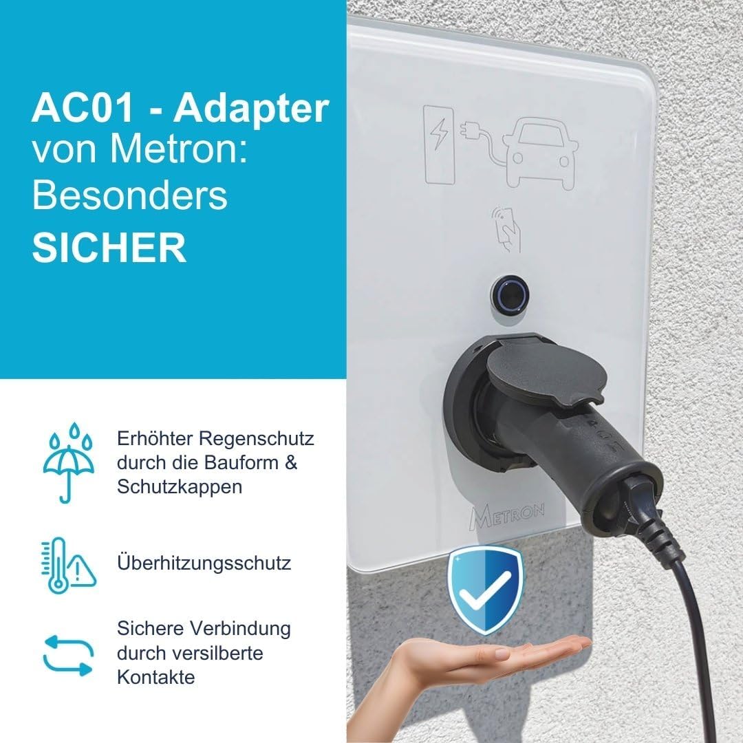 Metron AC01 Type 2 Adaptor to Schuko Reliable on Any Wallbox Thanks to Start and Stop Electronics