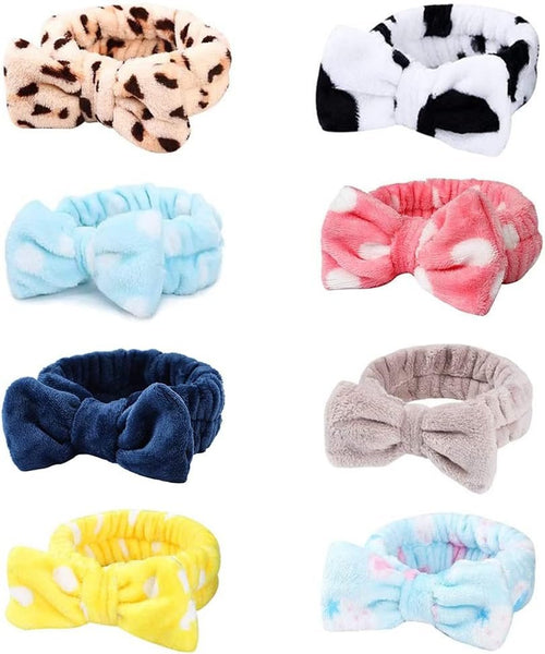 8 Pcs Spa Headband, Bow Hair Band Women Facial Makeup Head Band Soft Coral Fleece Head Wraps For Shower Washing Face