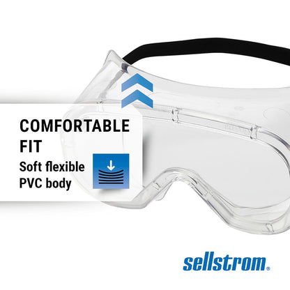 Sellstrom Non-Vented Anti-Fog Safety Goggles - Comfortable Protective Safety Goggle - Green Body, Clear Lens - Black Adjustable FR Strap - S81220