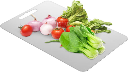 BESTOYARD Stainless Steel Cutting Board Double Sided Food Grade Chopping Board Kitchen Prep Tool for Fruits Vegetables Meat Thick Rounded Edges for Safety