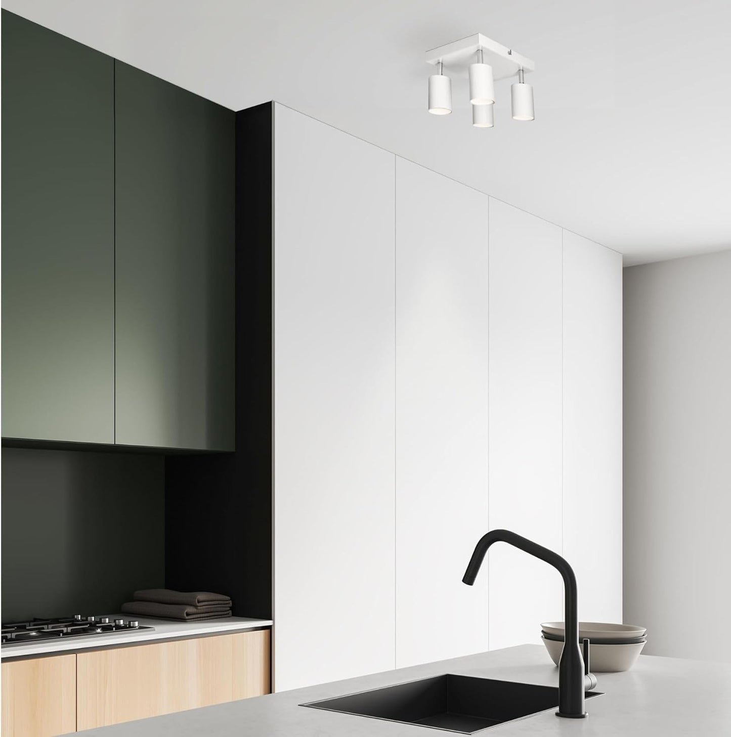 Miratic Ceiling Spotlight 4 Points of Light Base GU10 Max. 4 x 50 W Two Possible Mounting Spotlights Ceiling or Wall Spotlights IP20 White (Bulbs Not Included) (White)