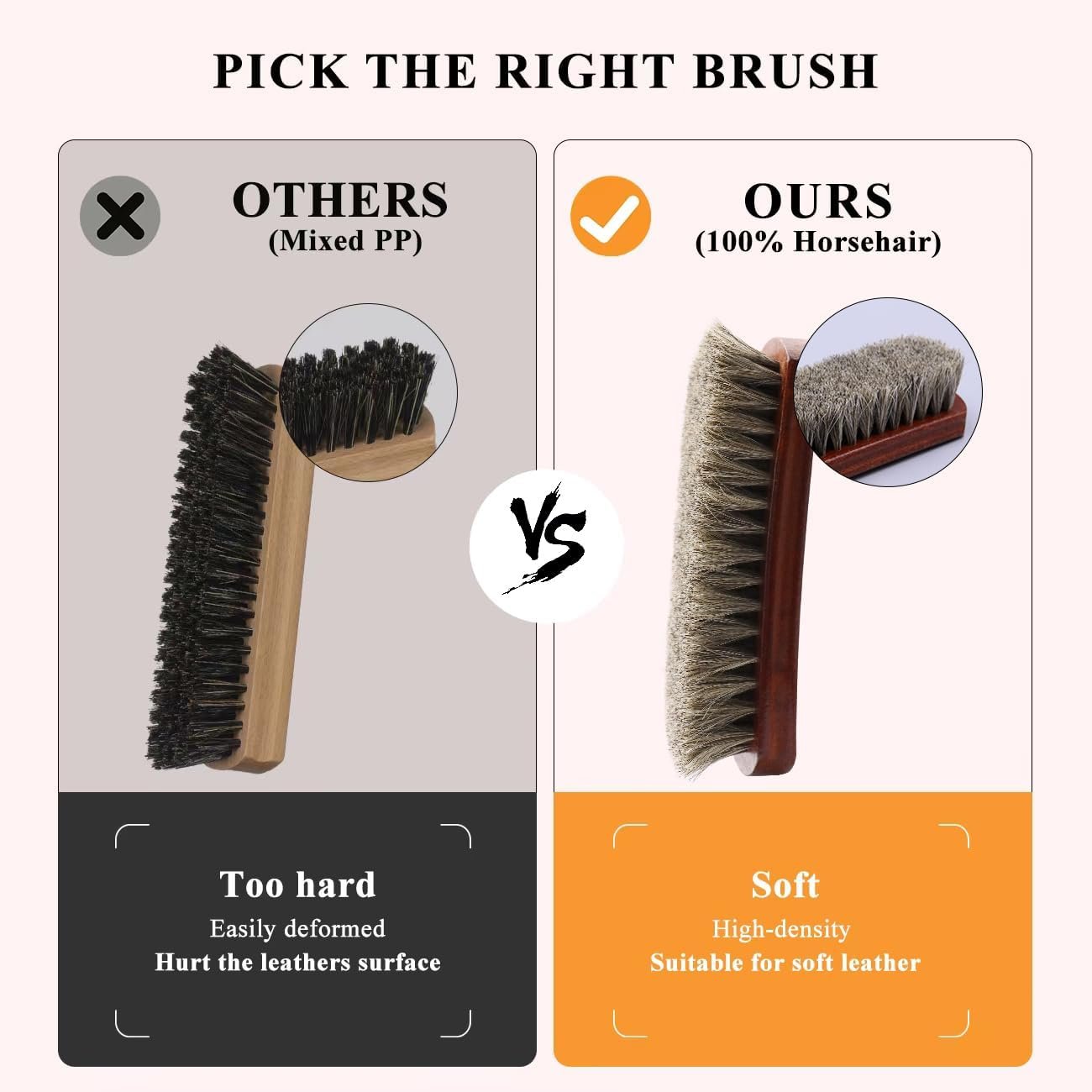 Horse Hair Shoe Brush Shoe Cleaning Brush Kit Horsehair Leather Boots Polish Shine Cleaner Brush Dauber Applicator (Black)