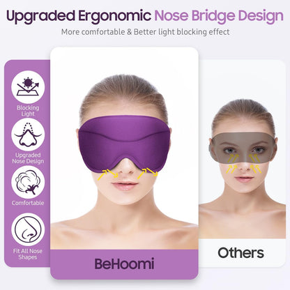 BeHoomi Sleep Mask, Premium Eye Mask for Sleeping, Completely Blackout, Superior Soft Comfort, Upgraded 3D Ergonomic Designed Sleeping Mask for Home, Office, Travel, Meditation, Yoga, Purple